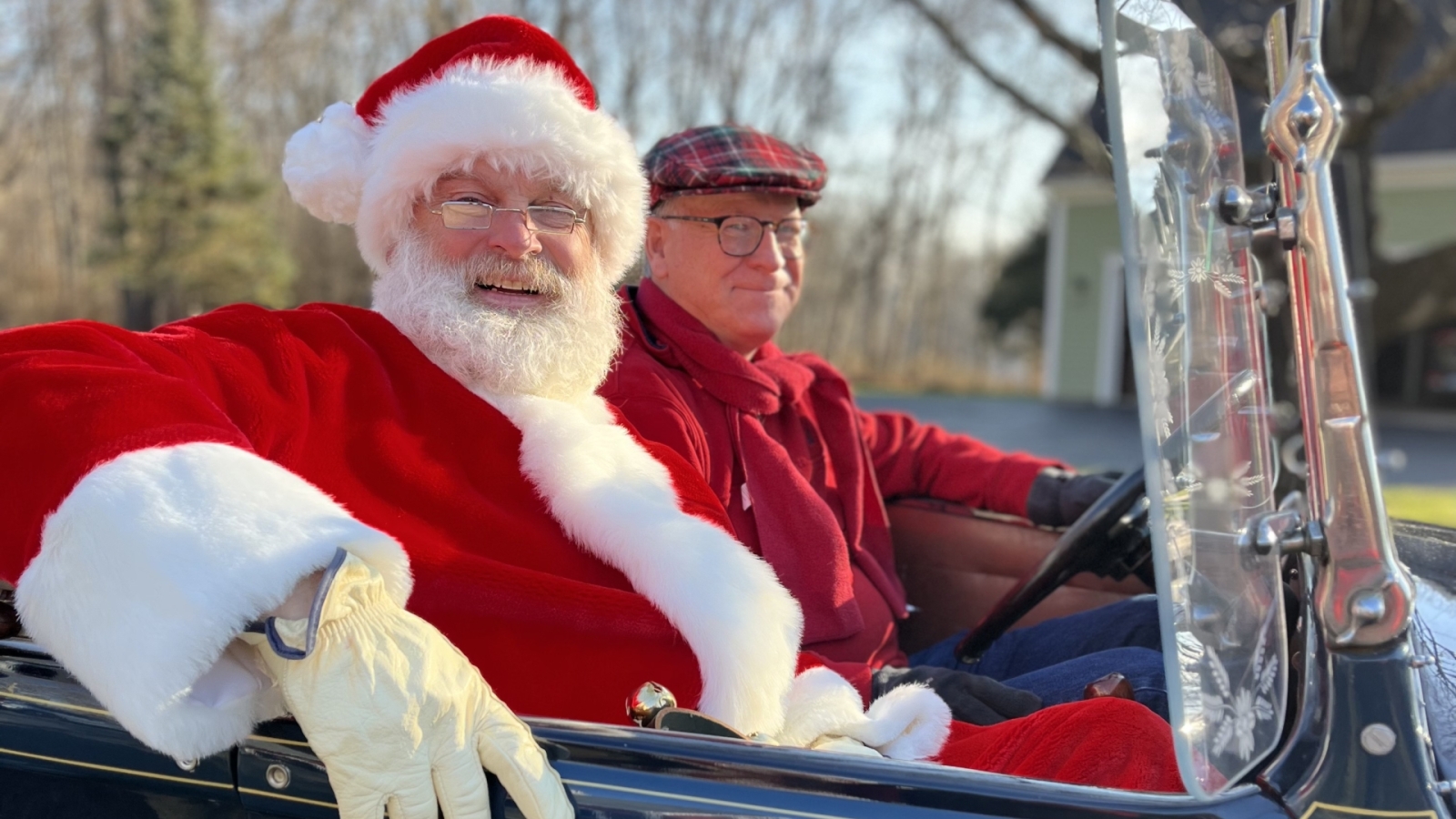 Santa in vintage car